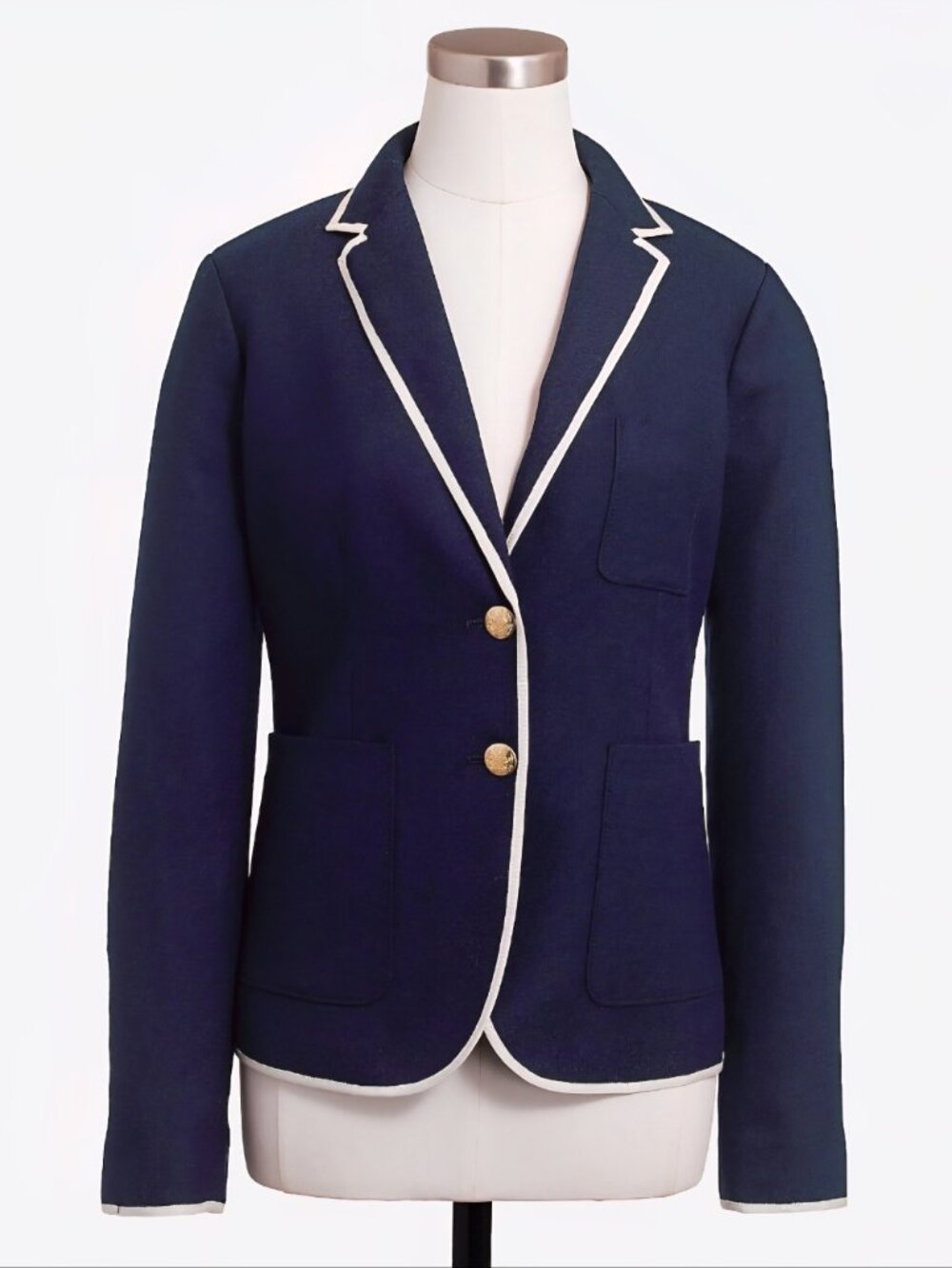 J. Crew Women’s Tipped Schoolboy Blazer Navy White Trim Gold Buttons size 6